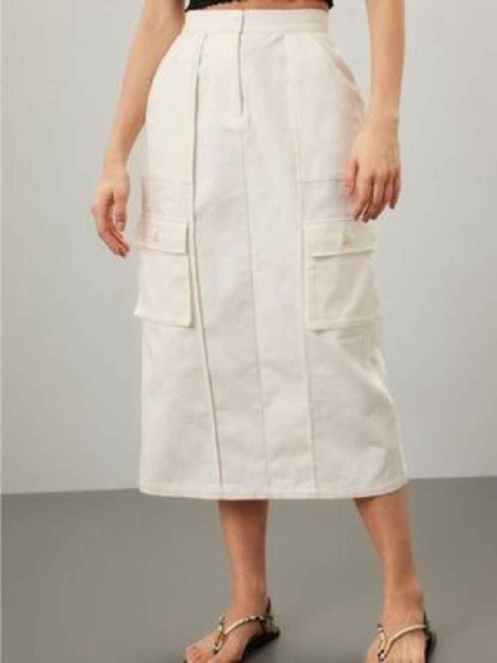 Sundry White Denim Midi Cargo Skirt High Rise Size XS